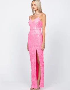 Maxi Dresses | All Dresses<Bariano ROWIE PLUNGE NECKLINE GOWN B60D10L FLURO PINK