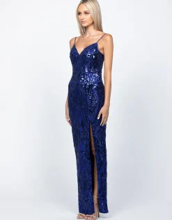 Maxi Dresses<Bariano ROWIE PLUNGE NECKLINE GOWN B60D10L INDIGO