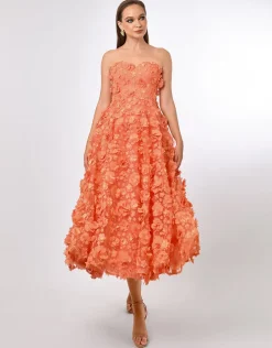 Midi Dresses<Bariano SAVANNA STRAPLESS FLORAL MIDAXI B70D05L CORAL