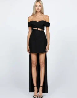 Maxi Dresses | Mini Dresses<Bariano SHEYLAH OFF SHOULDER MINI DRESS WITH TRAIN BL68D68S BLACK/SHEER
