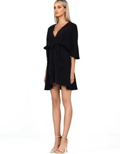 Mini Dresses | All Dresses<Bariano SKY CAPE SLEEVE WRAP MINI BL57BD08S BLACK