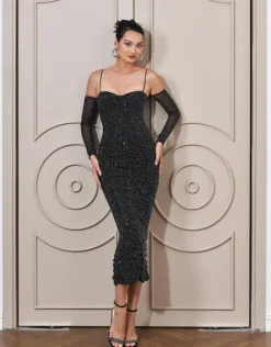 Long Sleeve Dresses | Midi Dresses<Bariano STARRY NIGHT SLEEVED MIDI BL66D02S BLACK/BLACK LINING
