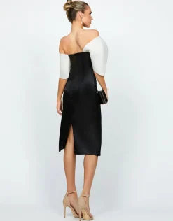 Midi Dresses | All Dresses<Bariano THESSALY FITTED ASYMMETRIC SLEEVE MIDI B68D23S BLACK/WHITE