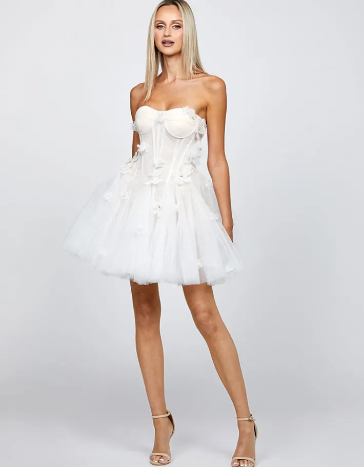 Mini Dresses | All Dresses<Bariano VANESSA APPLIQUED CORSET MINI B71D25S WHITE/NUDE