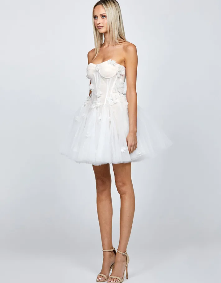 Mini Dresses | All Dresses<Bariano VANESSA APPLIQUED CORSET MINI B71D25S WHITE/NUDE