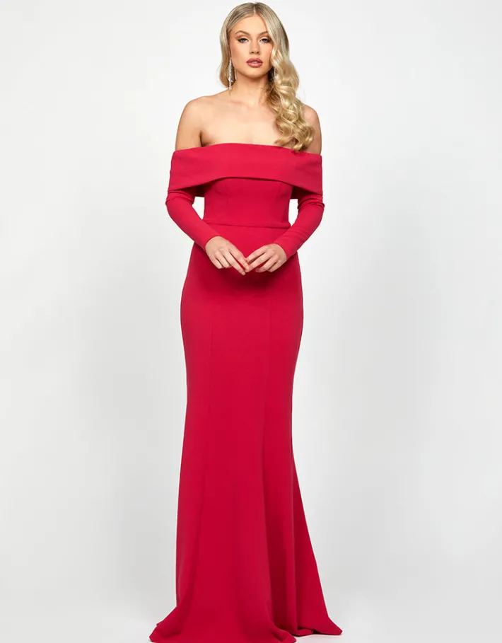 Gowns / Ballgowns | All Dresses<Bariano ZOLA OFF SHOULDER GOWN WITH DETACHABLE BELT B73D33L LIPSTICK