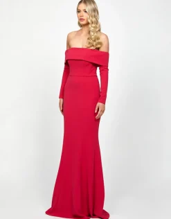 Gowns / Ballgowns | All Dresses<Bariano ZOLA OFF SHOULDER GOWN WITH DETACHABLE BELT B73D33L LIPSTICK