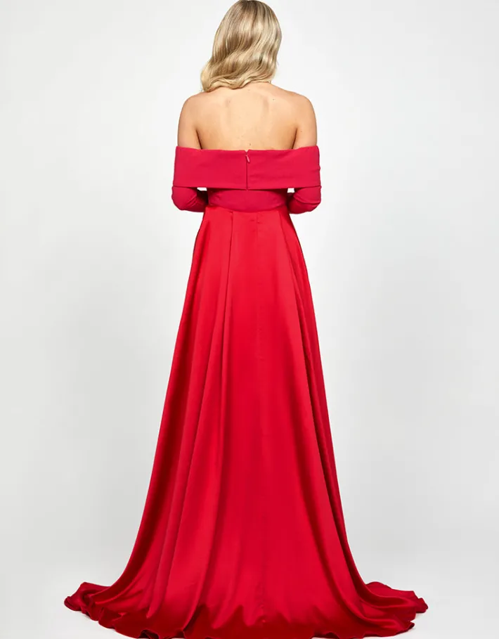 Gowns / Ballgowns | All Dresses<Bariano ZOLA OFF SHOULDER GOWN WITH DETACHABLE BELT B73D33L LIPSTICK