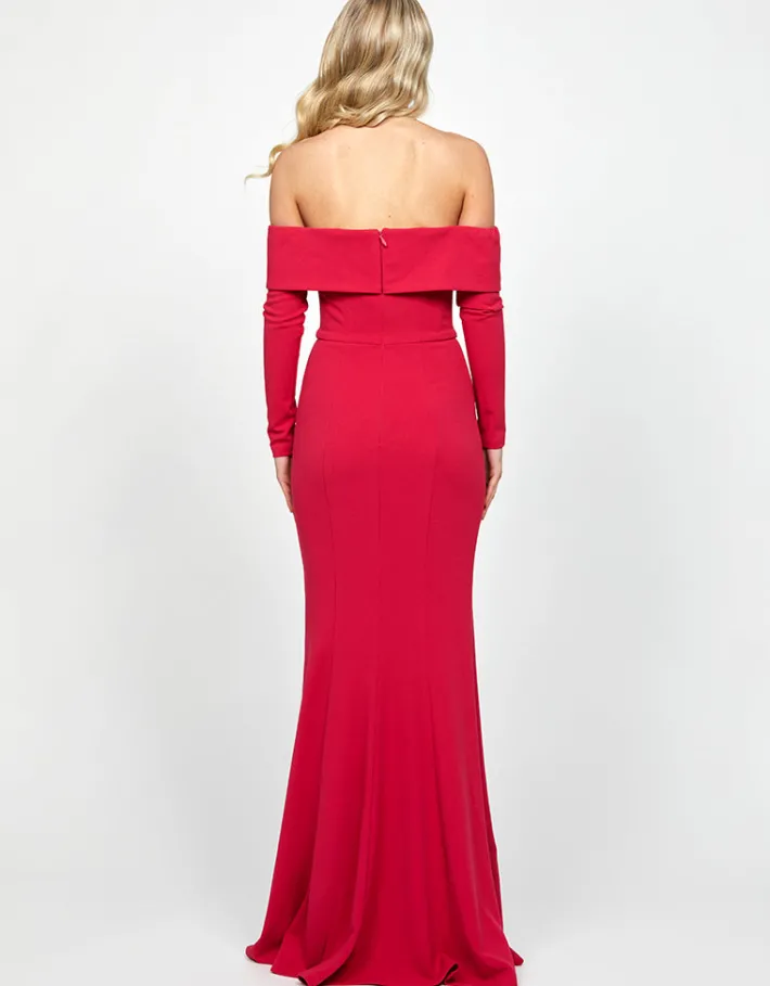 Gowns / Ballgowns | All Dresses<Bariano ZOLA OFF SHOULDER GOWN WITH DETACHABLE BELT B73D33L LIPSTICK