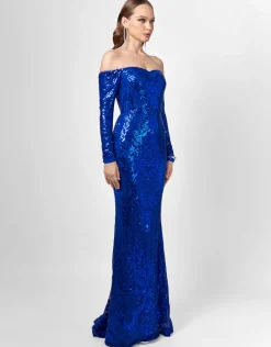 Formal / Prom Dresses | Maxi Dresses<Bariano ZOYA LONG SLEEVE SEQUIN GOWN B75D18L COBALT