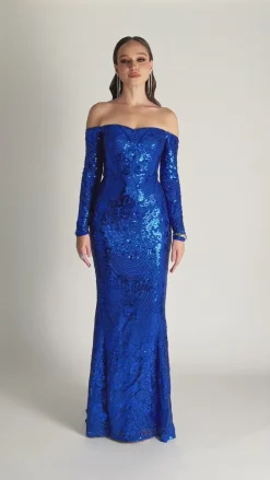 Formal / Prom Dresses | Maxi Dresses<Bariano ZOYA LONG SLEEVE SEQUIN GOWN B75D18L COBALT